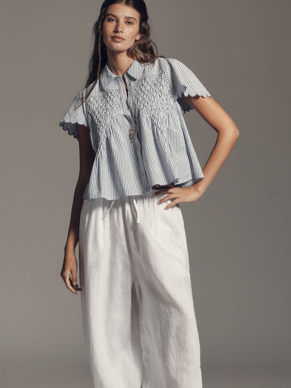 Anthropologie Maeve scalloped swing top blue stripe nwt small - Picture 4 of 10